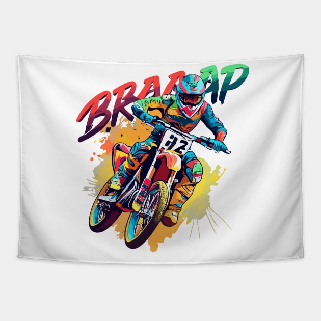 "BRAAAP Motocross Fury" - Dirt Bike Racing Tapestry by stickercuffs