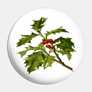 Sprig of Holly Christmas Red Berry Pin