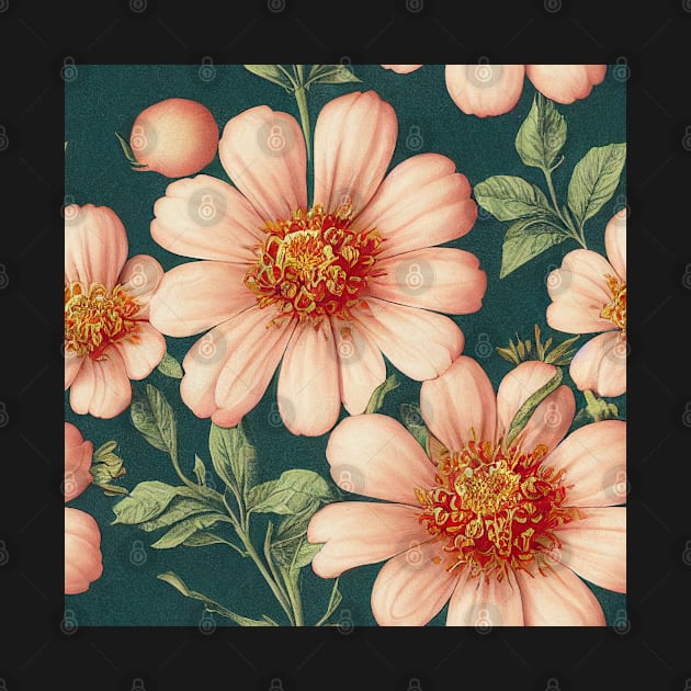 Pink Zinnia Design by VintageFlorals