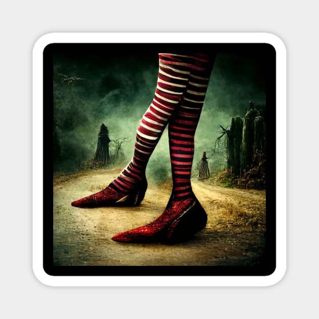 Wicked Witch waiting for Dorothy and her House to Fall. Magnet by Liana Campbell