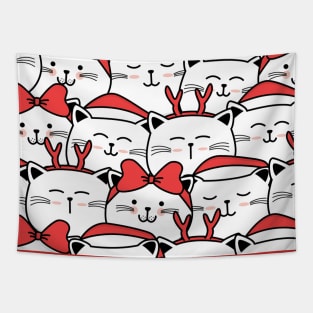 Christmas Kittens Red Antlers Bows Santa Cap Tapestry