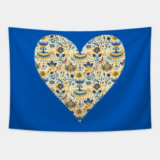 Ukrainian Flag Style Retro 30s Cute Floral Ukraine Heart Tapestry