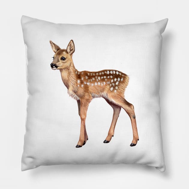 Roe Deer fawn Pillow by kokayart