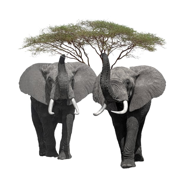 Elephants with a tree on safari in Kenya / Afrika by T-SHIRTS UND MEHR