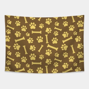 Pet - Cat or Dog Paw Footprint and Bone Pattern in Brown Tones Tapestry