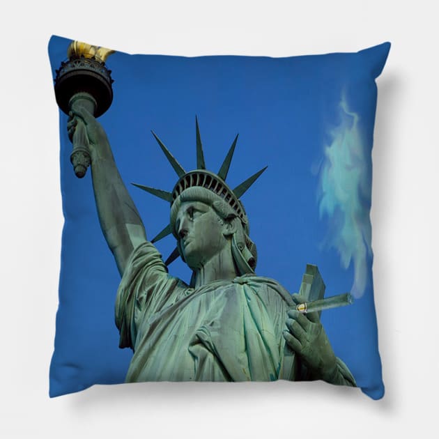 Holy Smoke! Statue of Liberty Pillow by BullShirtCo