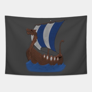 Viking Ship blue with water Tapestry