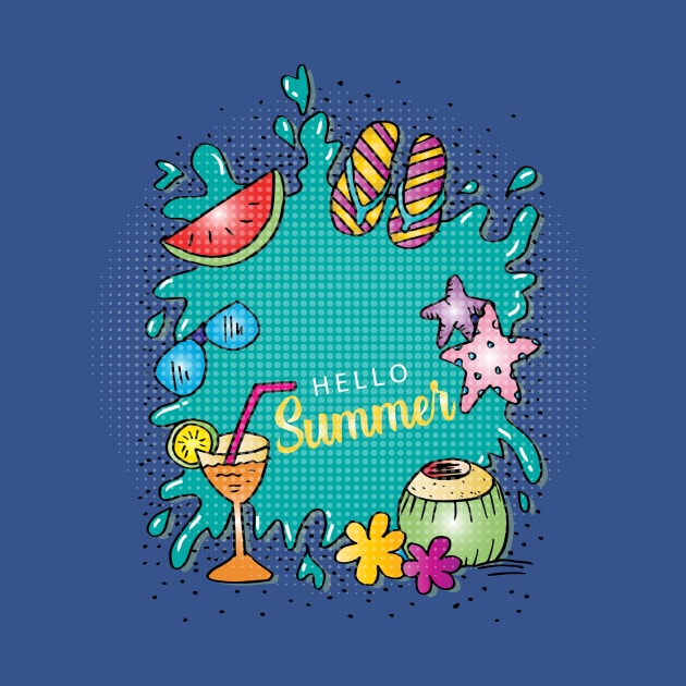 Summer banner concept. Hand drawn hello summer background by Handini _Atmodiwiryo