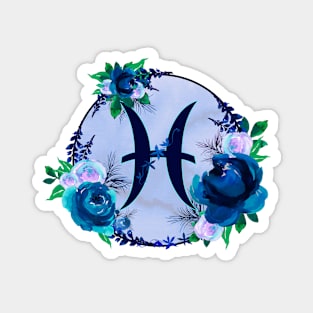 Pisces Zodiac Horoscope Blue Floral Monogram Magnet