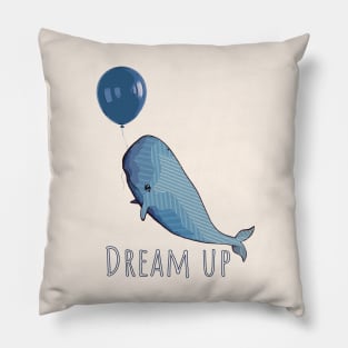 A white whale with geometric striped pattern and blue balloon Pillow