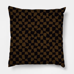 Warped Checkerboard, Black and Brown Pillow