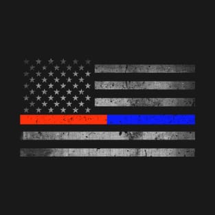 Thin Red Blue Line - Firefighter - Police Flag T-Shirt