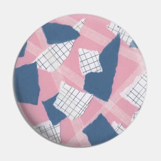 Line and Rough Sides - Pink, Blue, White - Abstract Mixed Torn Paper Collage Pin