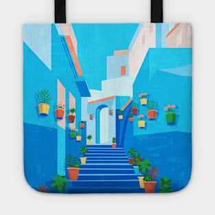 Morocco, Chefchaouen - Retro travel minimalistic poster Tote