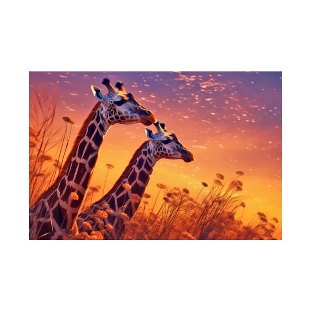 Giraffe Animal Wildlife Wilderness Colorful Realistic Illustration by Cubebox