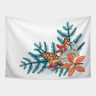 Cute Nesting Bird in Pine Tapestry