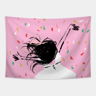 Celebration Girl Dancing in Confetti Tapestry