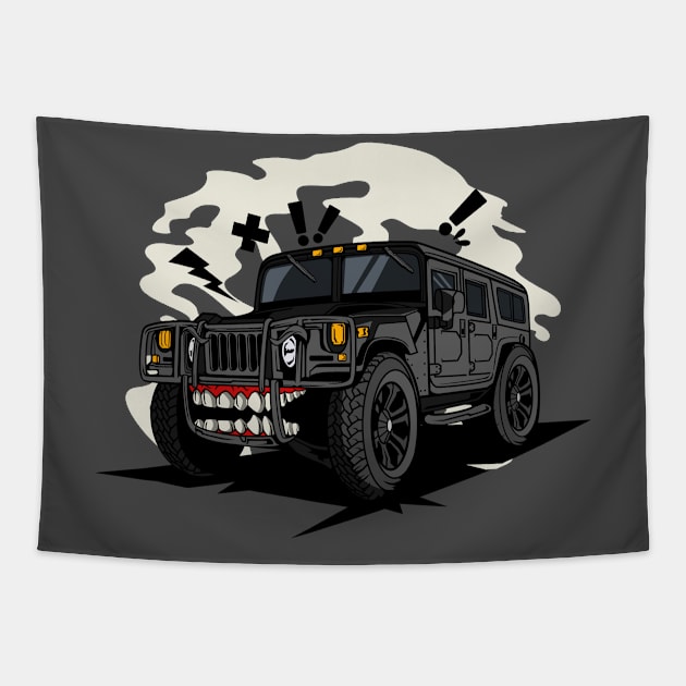 Off road black monster car Tapestry by beanbeardy