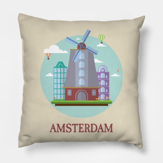 Amsterdam Netherland Tourist Place Traveller Visitors Pillow by PatrioTEEism