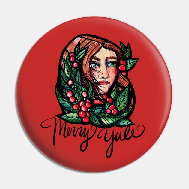 Merry Yule Holly Berries Pagan Goddess Pin by bubbsnugg