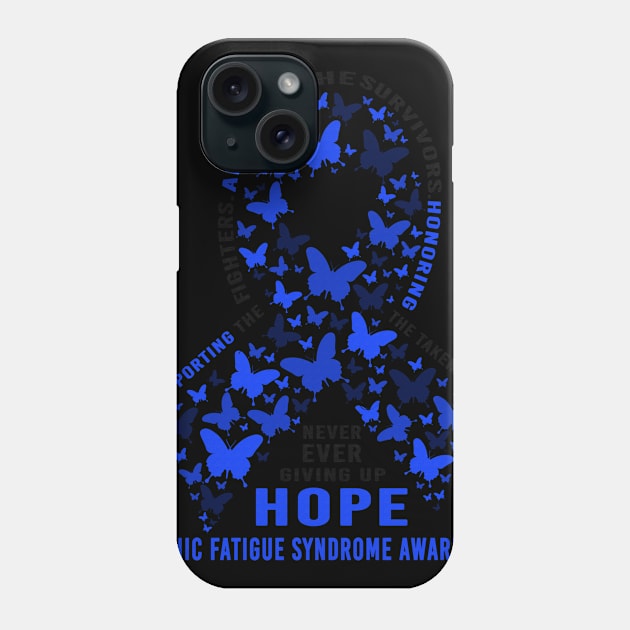 Supporting Fighter Survivors Honoring Never Ever Giving Up Chronic Fatigue Syndrome Awareness Blue Ribbon Warrior Phone Case by celsaclaudio506