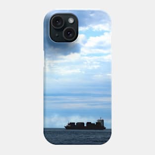 Detail of a cargo ship breezing through the Tyrrhenian sea teeming with clouds Phone Case