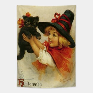 Little witch with her cute kitty Tapestry