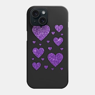 Purple Faux Glitter Hearts Phone Case