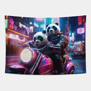 Panda Riders: A Futuristic Journey Through the Synthewave City Tapestry