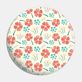 Abstract Floral Pattern in Blue, Teal, Peach, Salmon and Yellow Pin