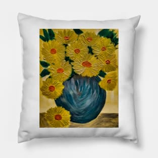 sunflowers came from a few layers of acrylic and neon paint and topped of with a layer of metallic paints. Pillow