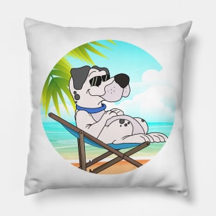 Dog Chilling At Beach With Sunset Comic Style Pillow