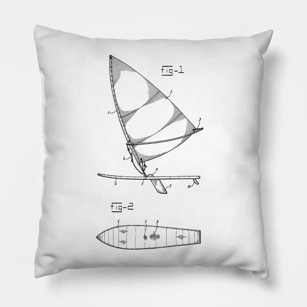 Composite Wind Surfboard Vintage Patent Hand Drawing Pillow by TheYoungDesigns