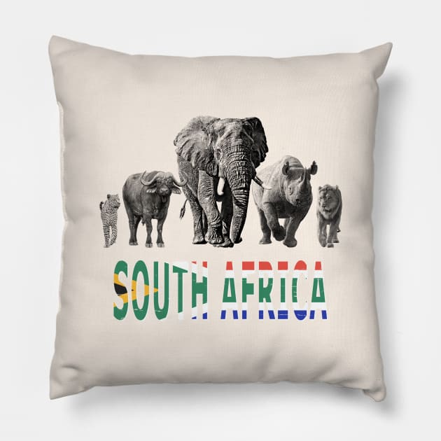 South Africa Wildlife Big Five for South Africa  Safari Fans Pillow by scotch