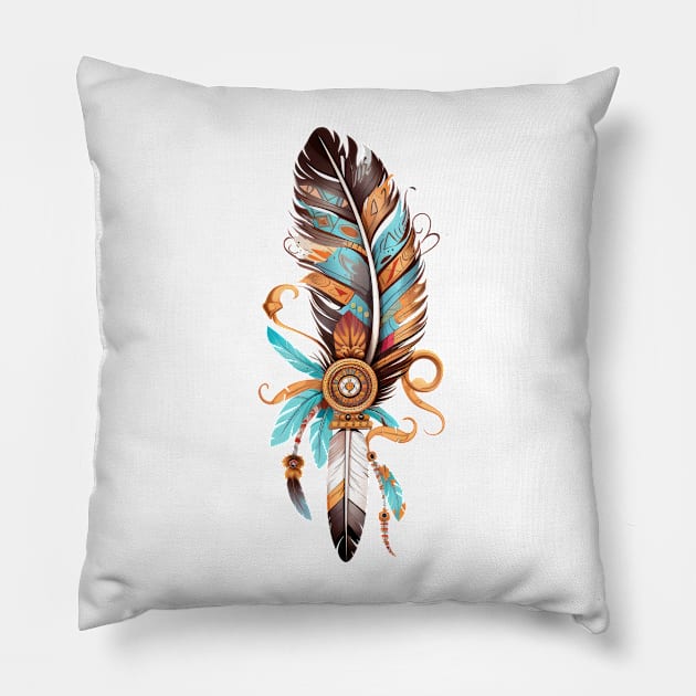 Native American Feather #1 Pillow by Chromatic Fusion Studio