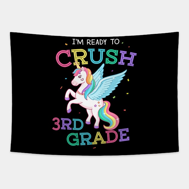 Back To School I'm Ready To Crush 3rd Grade Dabbing Unicorn Tapestry by Ene Alda