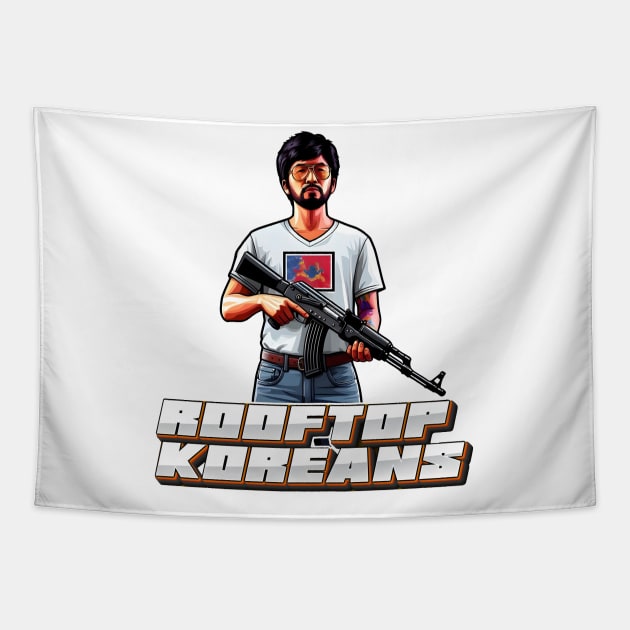 Rooftop Koreans Tapestry by Rawlifegraphic