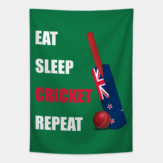 Eat Sleep Cricket Repeat New Zealand Flag Cricket Bat. Tapestry by DPattonPD