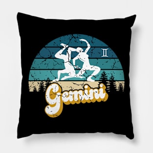 Gemini Zodiac Sign - Distressed Retro Sunset Pillow