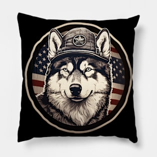 Patriotic Alaskan Malamute Pillow