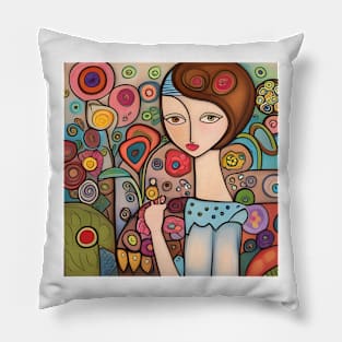 Woman with flowers Pillow