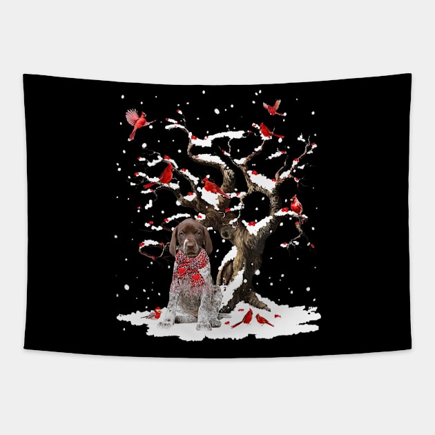 German Shorthaired Pointer Scarf Cardinal Snow Christmas Tapestry by Benko Clarence