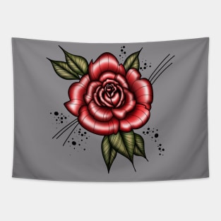 Neo Traditional red rose tattoo design Tapestry