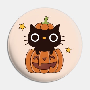 Cute Black Cat In Carved Pumpkin Halloween Pin