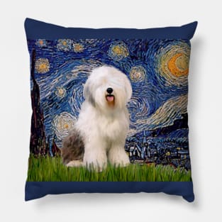 Starry Night Adapted to Feature an Old English Sheepdog Pillow