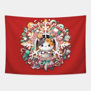 Christmas Cat Wreath Flow To Your Cats Meow 6C1 Tapestry