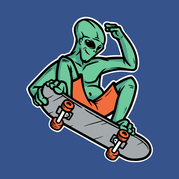 Skater Martian Alien // Funny Skateboarding Alien by SLAG_Creative