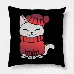 Cute Cozy Colorful Snow Winter Cat Kitty Pillow