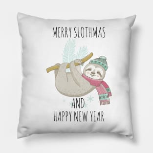 MERRY SLOTHMAS AND HAPPY NEW YEAR FUNNY SLOTH CHRISTMAS Pillow