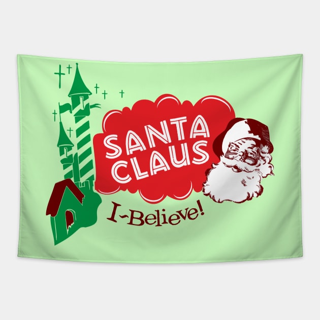 Santa Claus "I believe!" Vintage Christmas Tapestry by Shockin' Steve